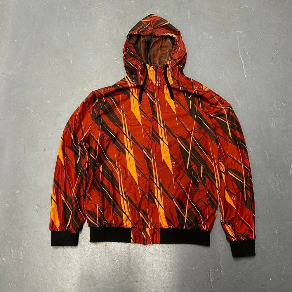 Men's y2k Fox racing orange all over print zip up hooded windbreaker jacket